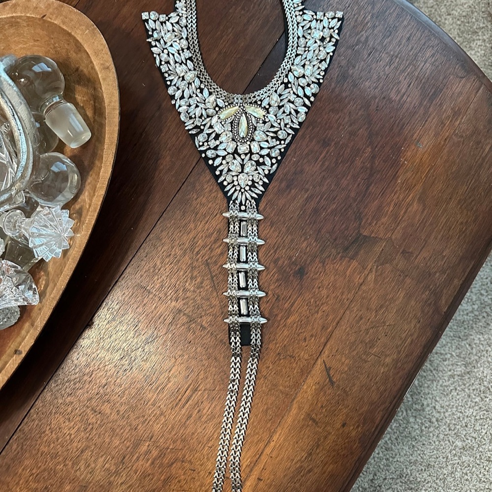 Haute Hippie Glass Crystal & Chain Bib Collar Statement Necklace